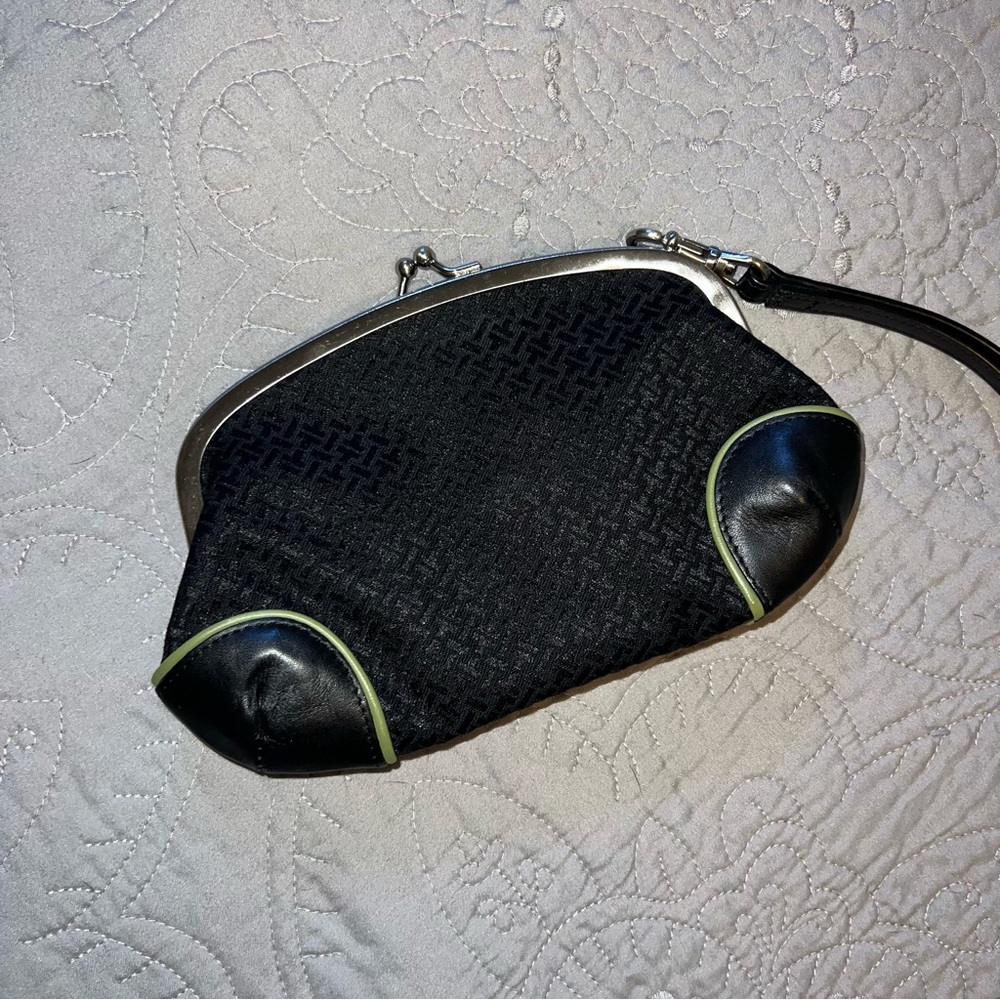 Talbots Small Clutch Rare Black Green Snap Closure Purse Wallet Wristlet VTG